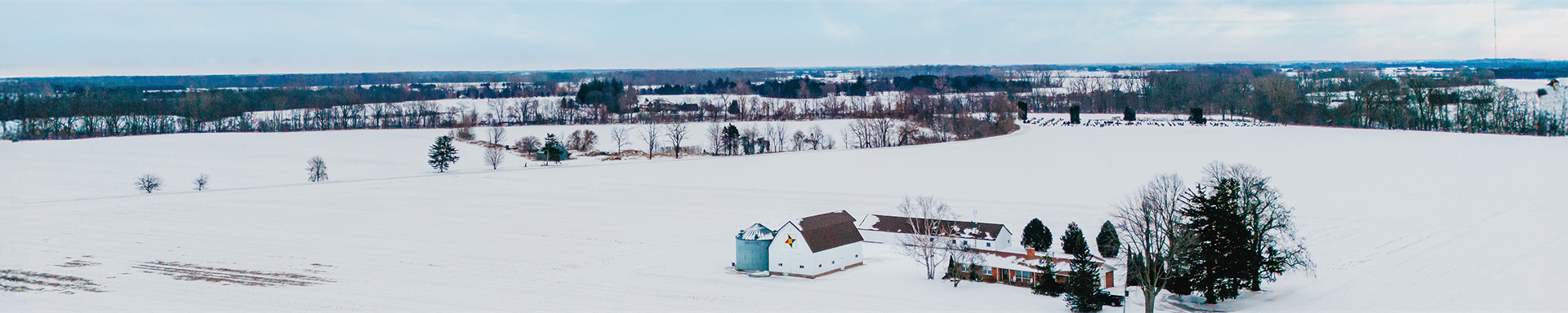 sky view of winter farm 