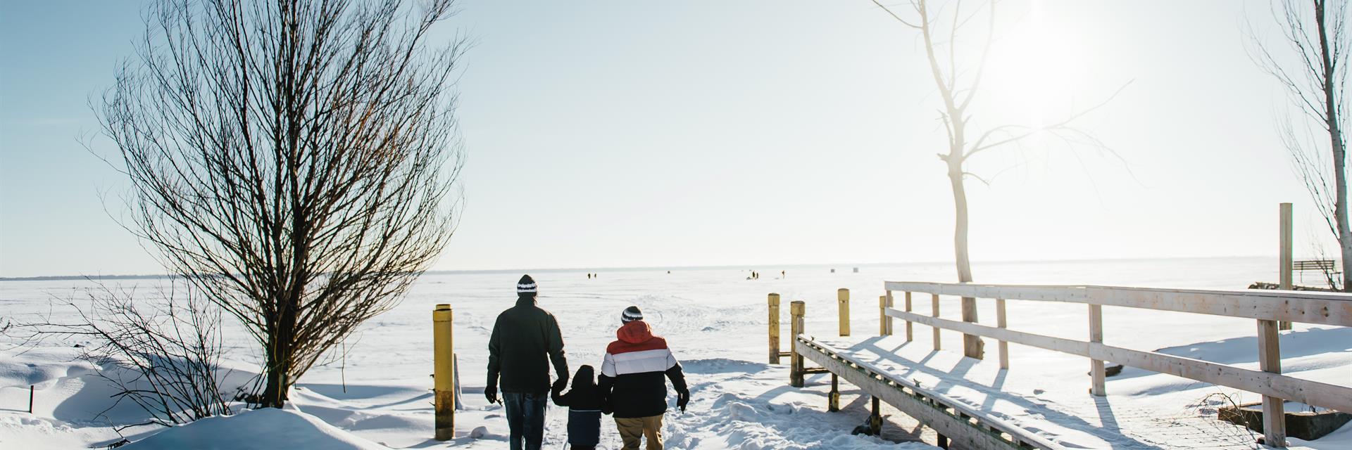 winter scenery with people outside 